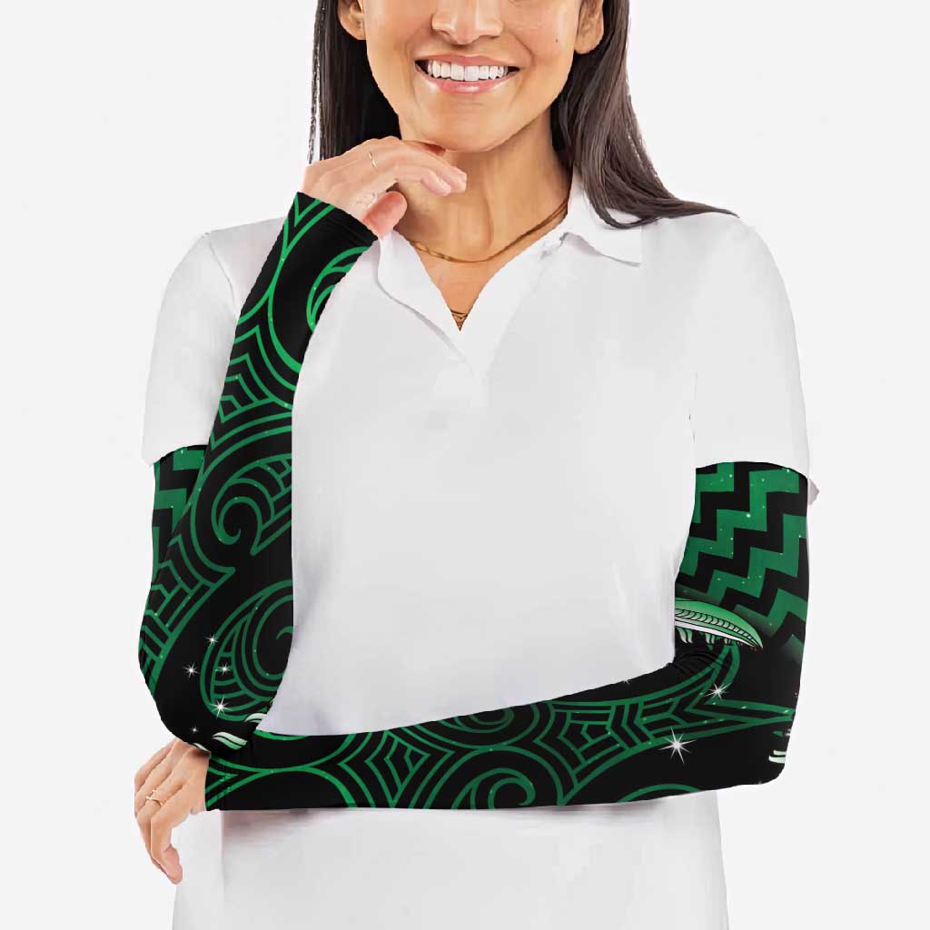 Green Matariki New Zealand Arm Sleeves Maori Poutama Galaxy Vibes - Polynesian Pride