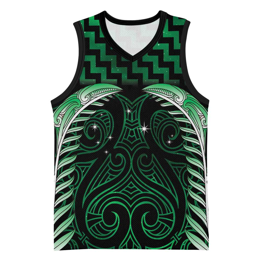 Green Matariki New Zealand Basketball Jersey Maori Poutama Galaxy Vibes - Polynesian Pride