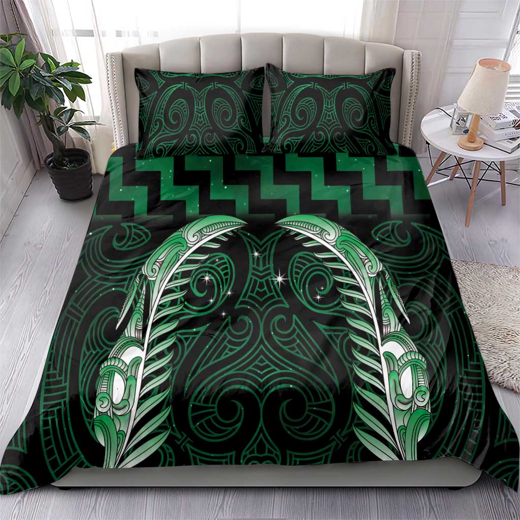 Green Matariki New Zealand Bedding Set Maori Poutama Galaxy Vibes