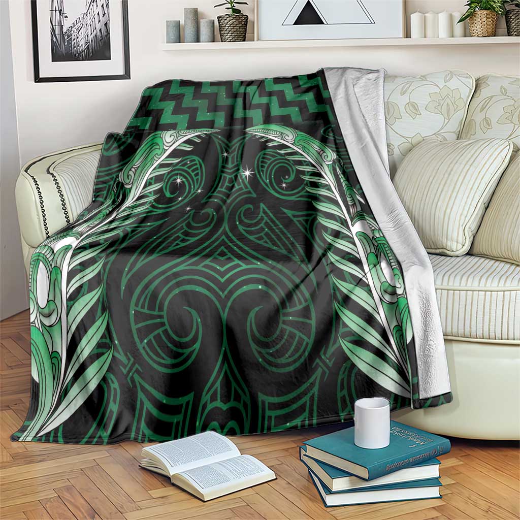 Green Matariki New Zealand Blanket Maori Poutama Galaxy Vibes