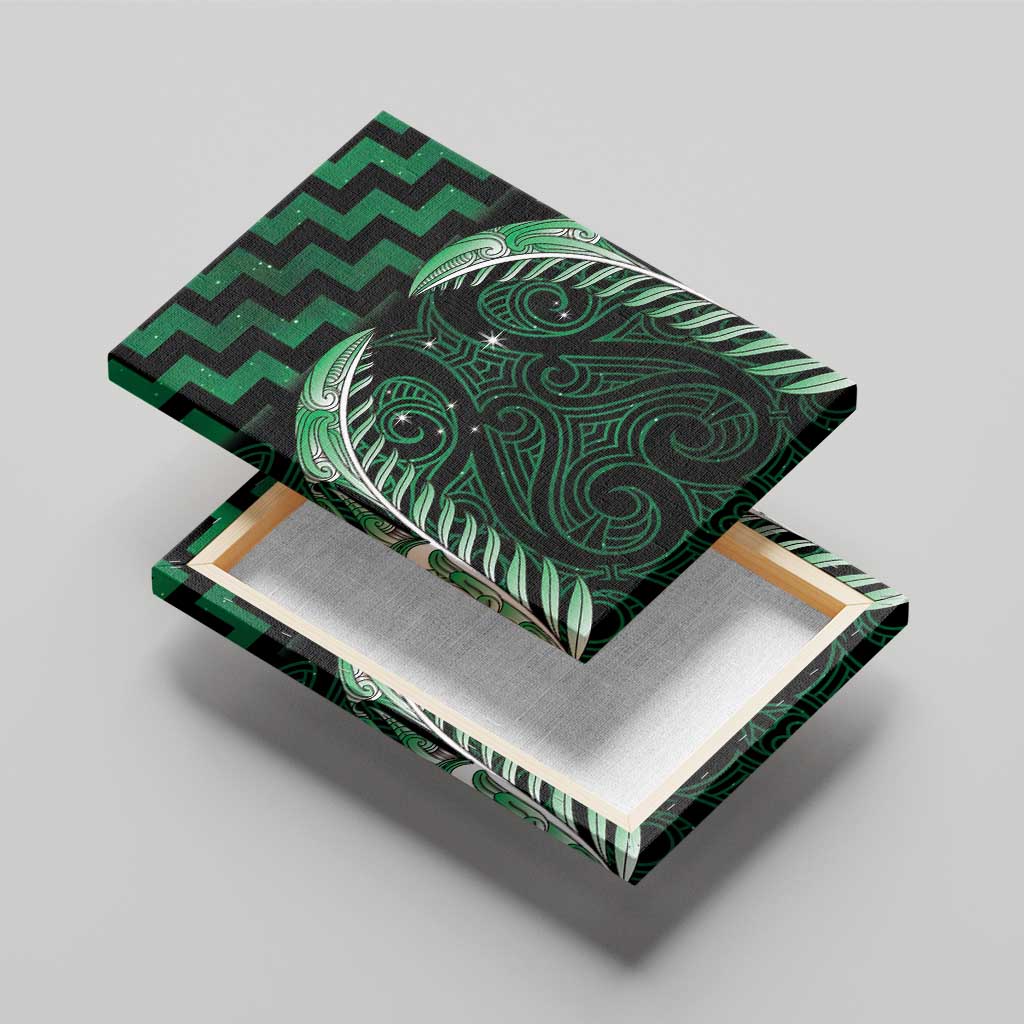 Green Matariki New Zealand Canvas Wall Art Maori Poutama Galaxy Vibes