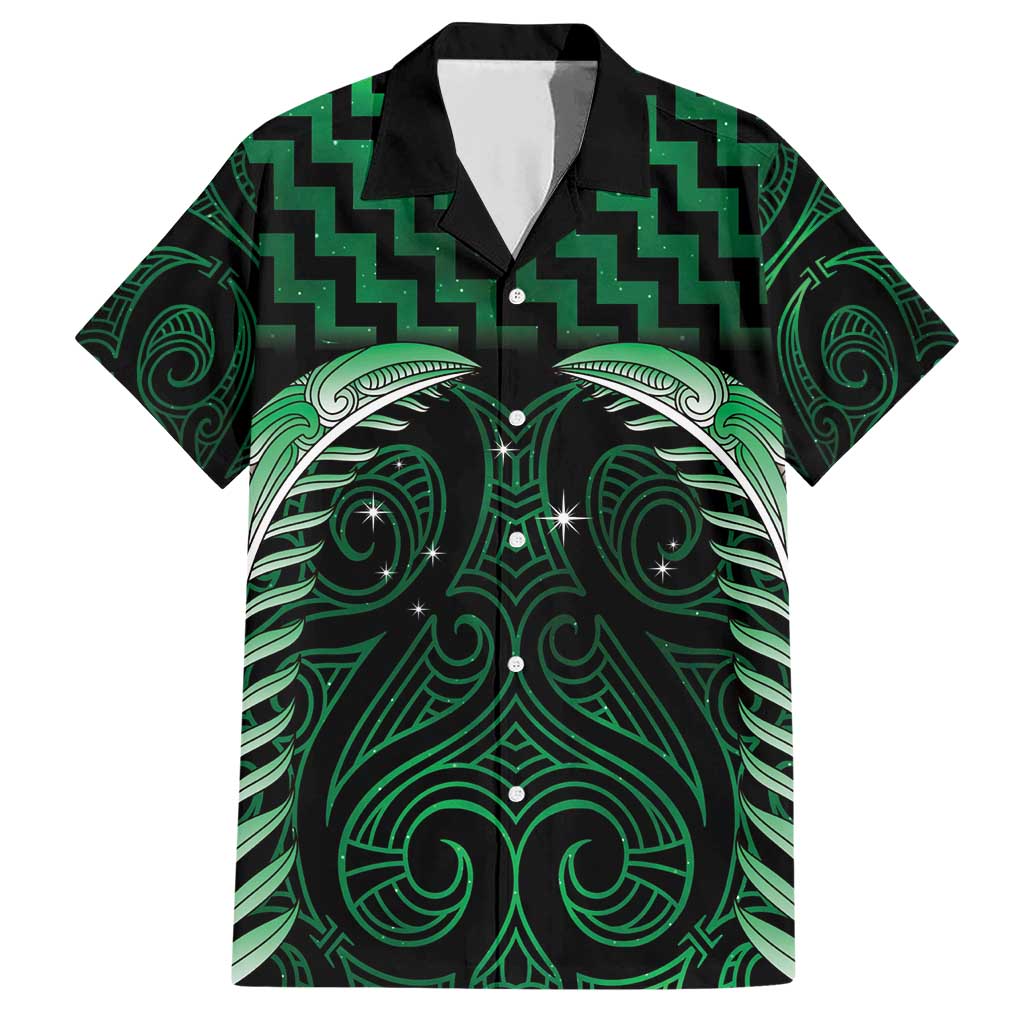 Green Matariki New Zealand Family Matching Short Sleeve Bodycon Dress and Hawaiian Shirt Maori Poutama Galaxy Vibes