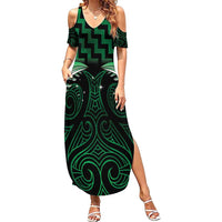 Green Matariki New Zealand Family Matching Summer Maxi Dress and Hawaiian Shirt Maori Poutama Galaxy Vibes