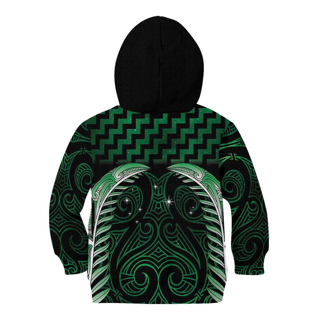 Green Matariki New Zealand Kid Hoodie Maori Poutama Galaxy Vibes
