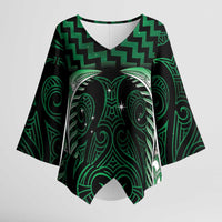 Green Matariki New Zealand Kimono Sleeve Blouse Maori Poutama Galaxy Vibes - Polynesian Pride