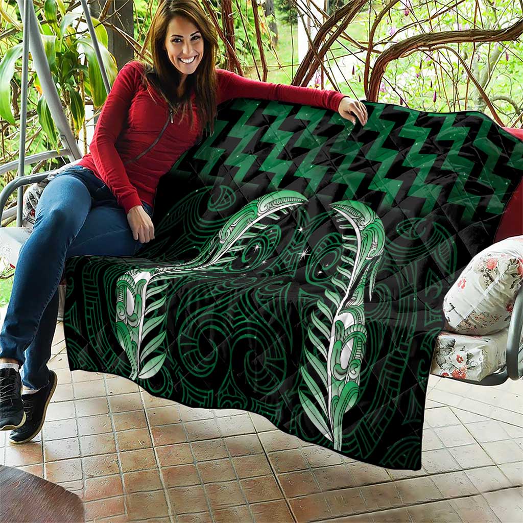 Green Matariki New Zealand Quilt Maori Poutama Galaxy Vibes