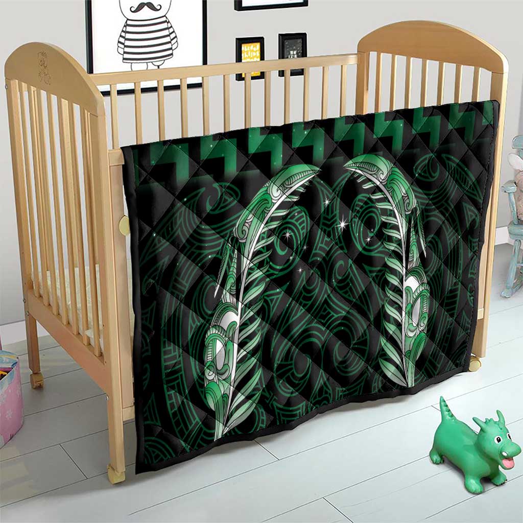 Green Matariki New Zealand Quilt Maori Poutama Galaxy Vibes