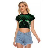 Green Matariki New Zealand Raglan Cropped T Shirt Maori Poutama Galaxy Vibes