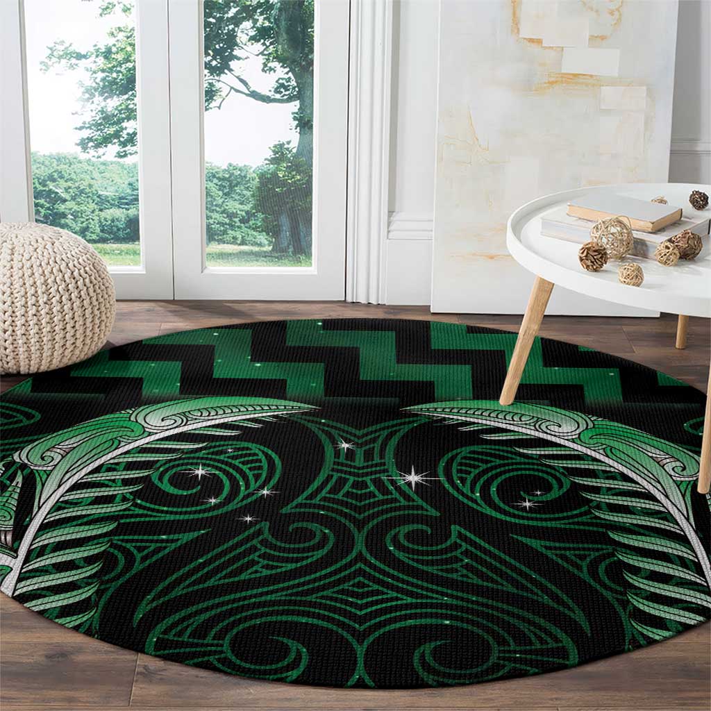 Green Matariki New Zealand Round Carpet Maori Poutama Galaxy Vibes
