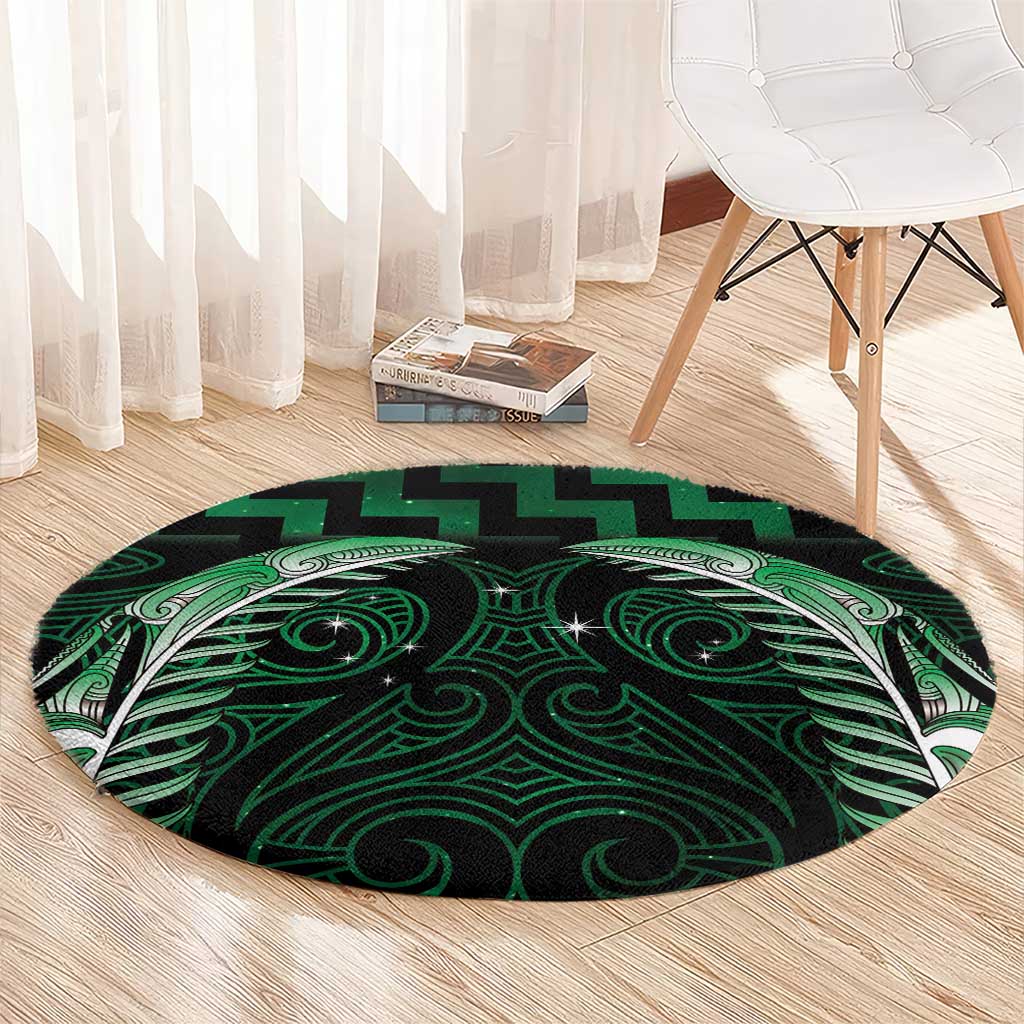 Green Matariki New Zealand Round Carpet Maori Poutama Galaxy Vibes