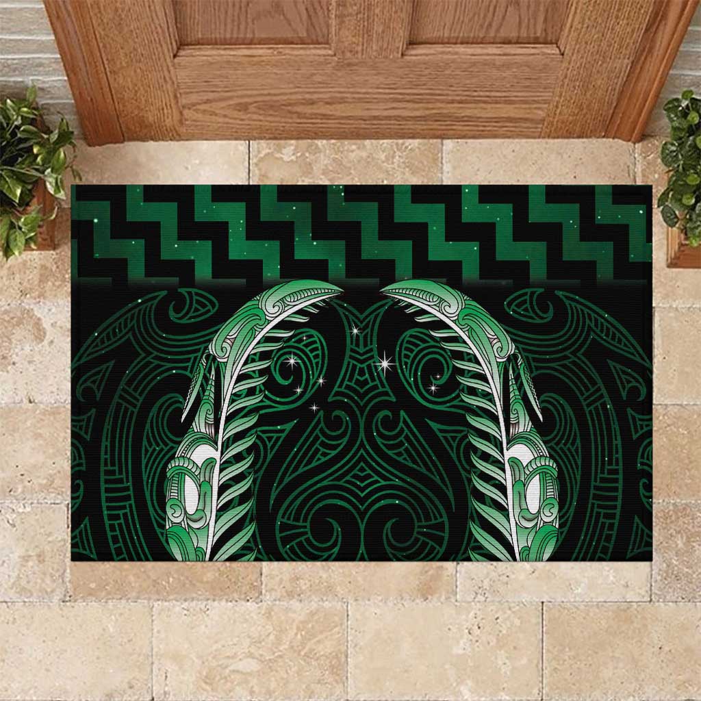 Green Matariki New Zealand Rubber Doormat Maori Poutama Galaxy Vibes