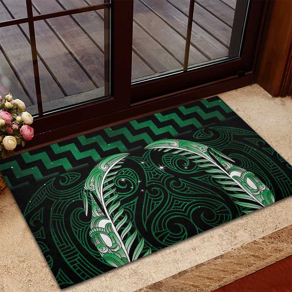 Green Matariki New Zealand Rubber Doormat Maori Poutama Galaxy Vibes
