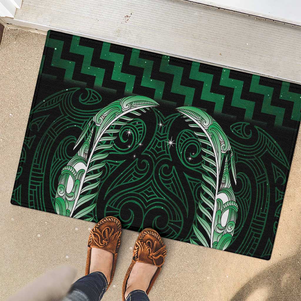 Green Matariki New Zealand Rubber Doormat Maori Poutama Galaxy Vibes