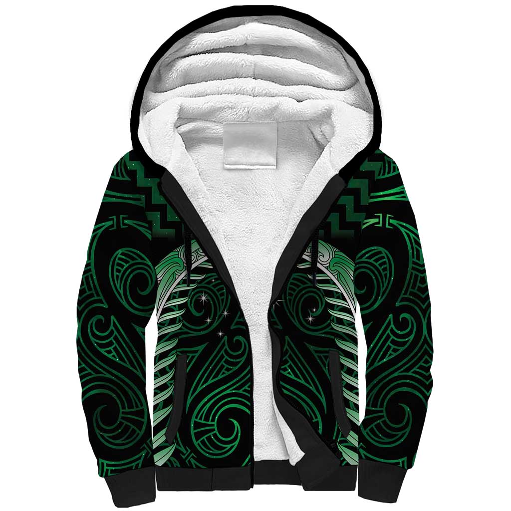 Green Matariki New Zealand Sherpa Hoodie Maori Poutama Galaxy Vibes