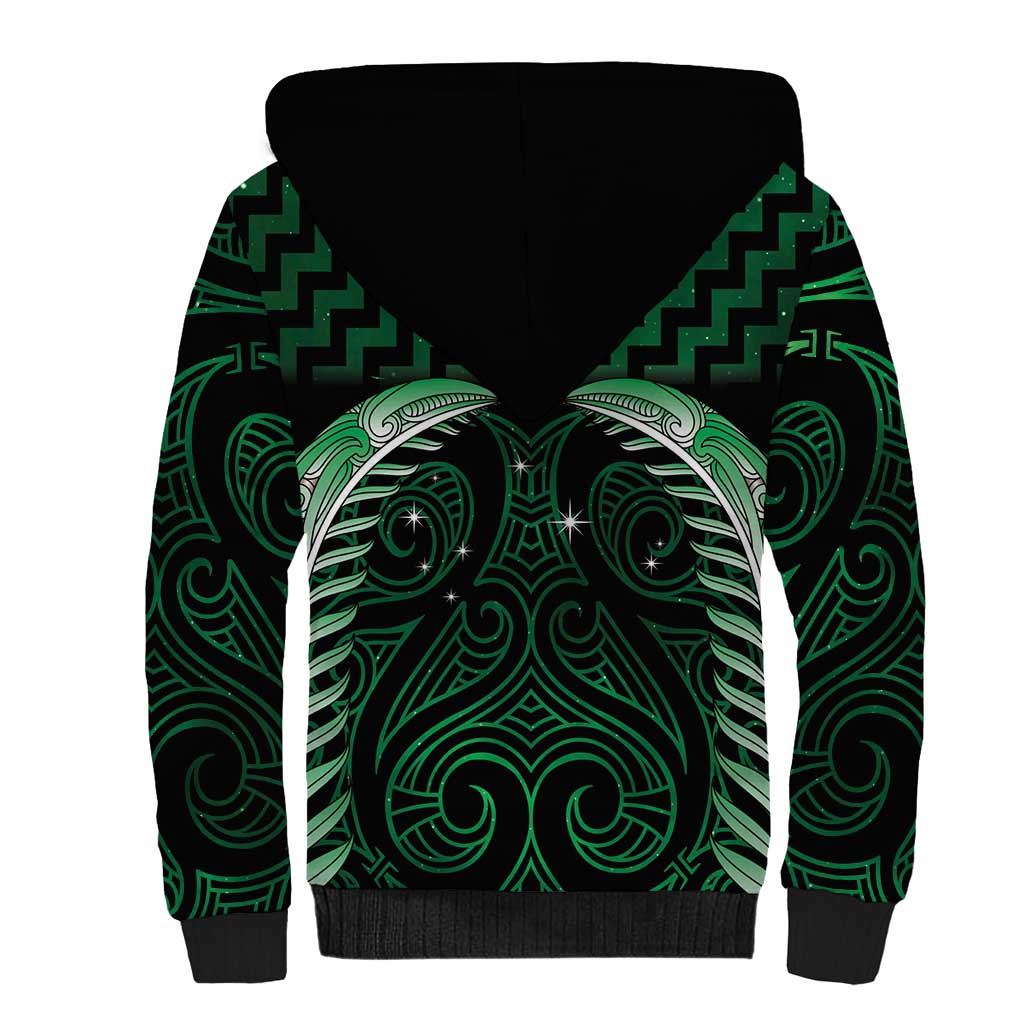 Green Matariki New Zealand Sherpa Hoodie Maori Poutama Galaxy Vibes