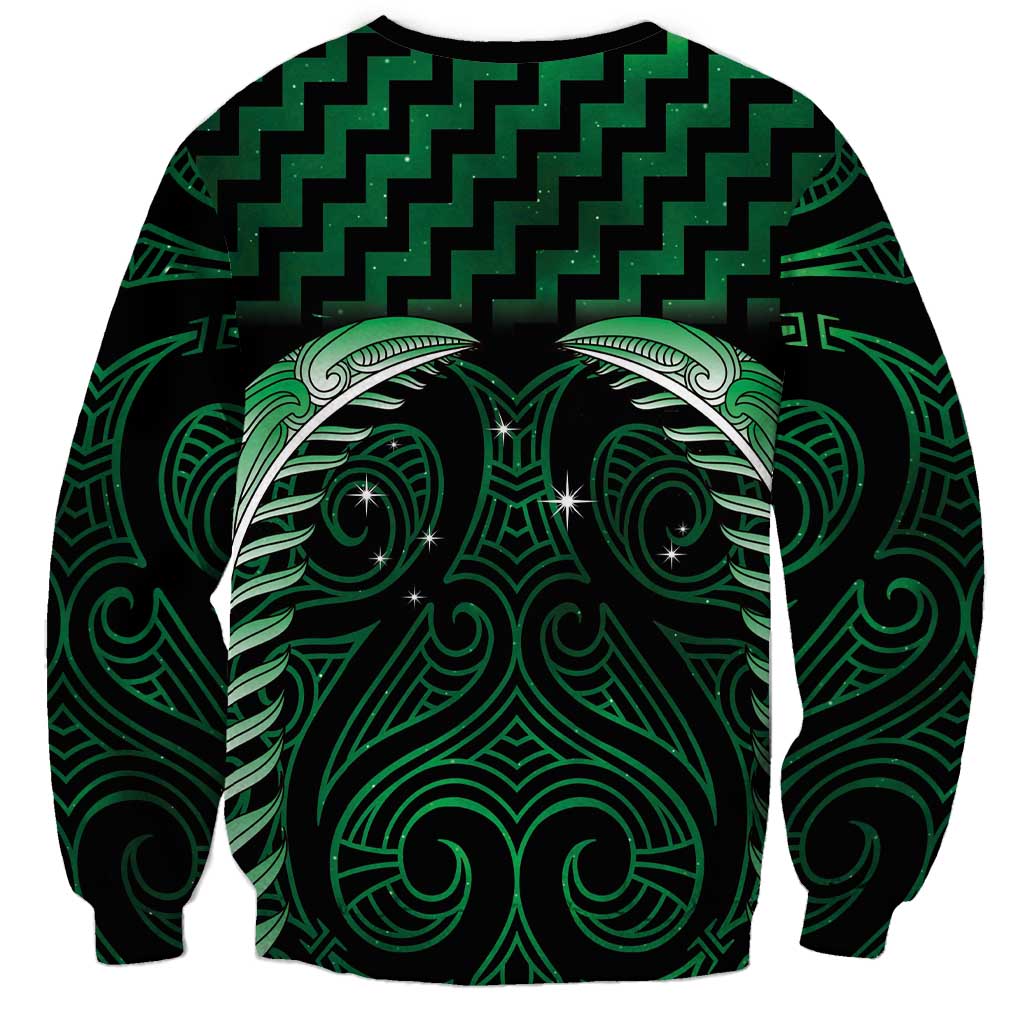 Green Matariki New Zealand Sweatshirt Maori Poutama Galaxy Vibes