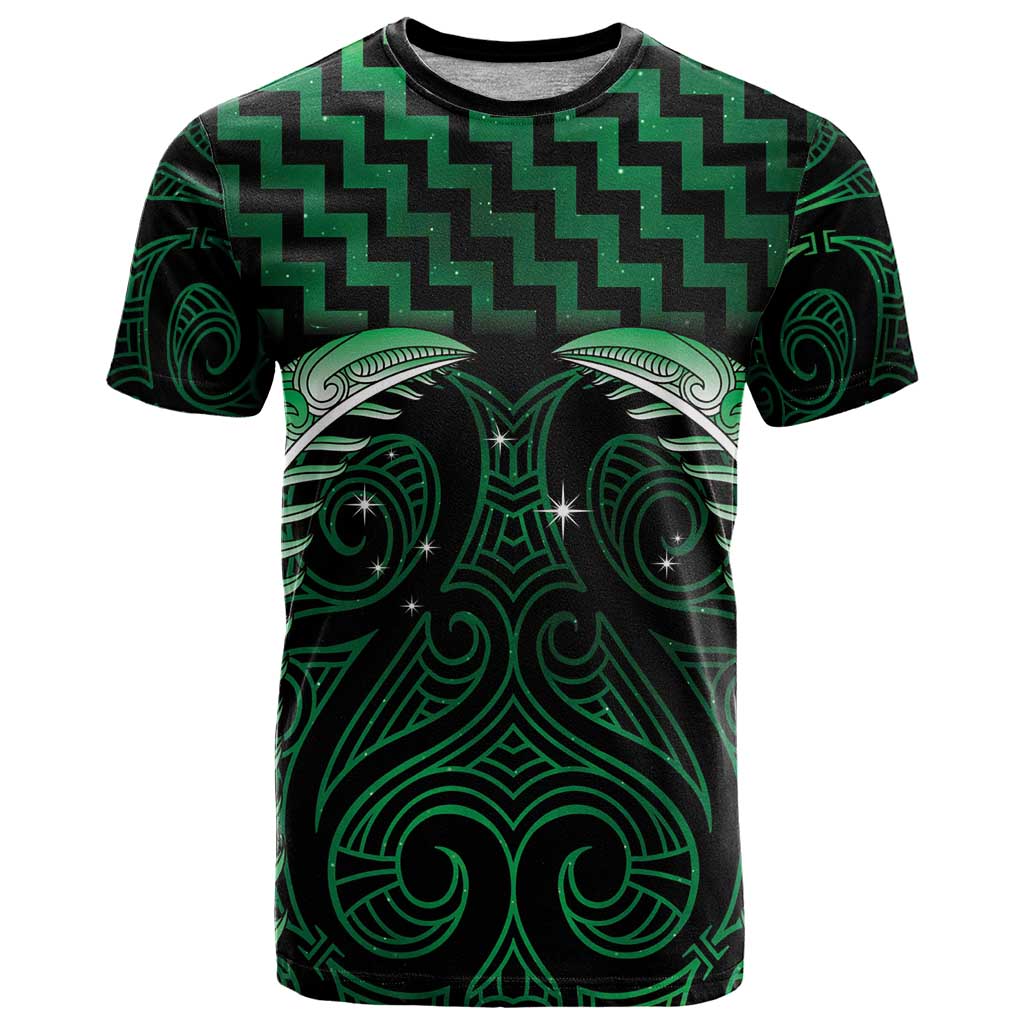 Green Matariki New Zealand T Shirt Maori Poutama Galaxy Vibes