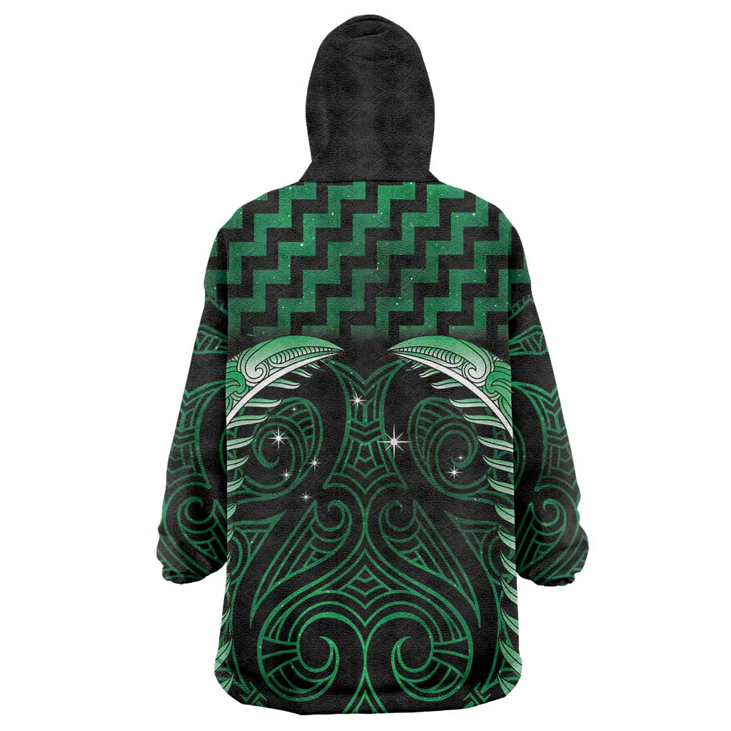 Green Matariki New Zealand Wearable Blanket Hoodie Maori Poutama Galaxy Vibes