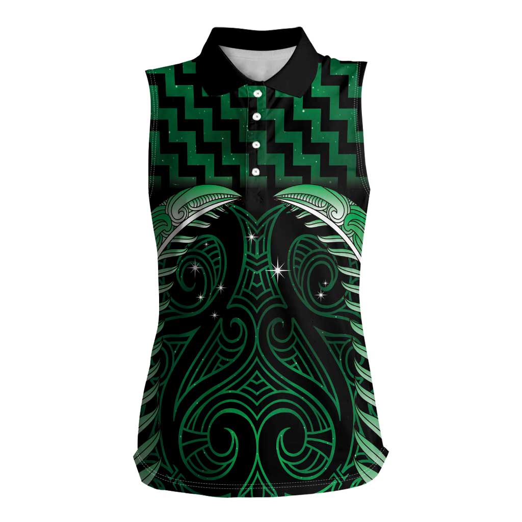 Green Matariki New Zealand Women Sleeveless Polo Shirt Maori Poutama Galaxy Vibes
