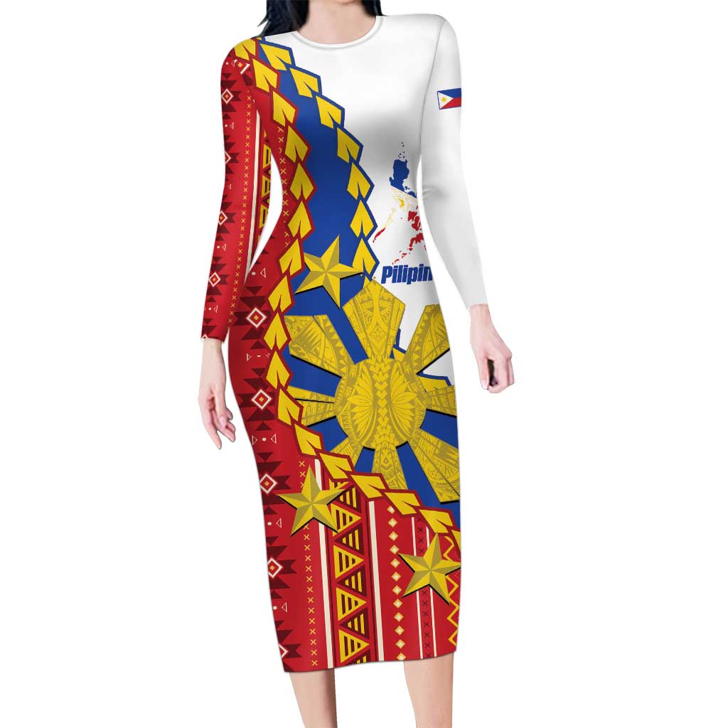 Philippines Independence Day Long Sleeve Bodycon Dress Pilipinas Sun Stars Igorot Pattern