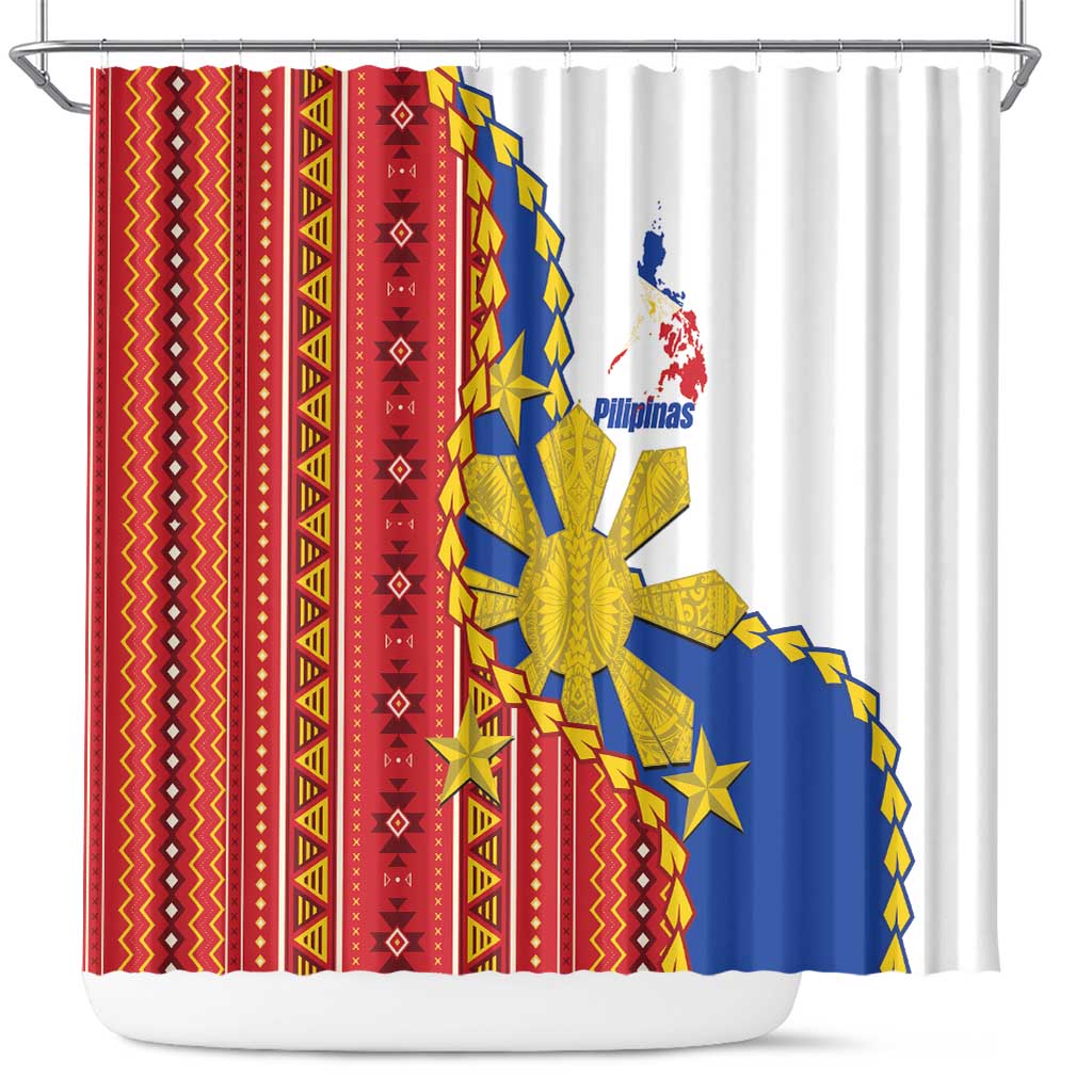 Philippines Independence Day Shower Curtain Pilipinas Sun Stars Igorot Pattern