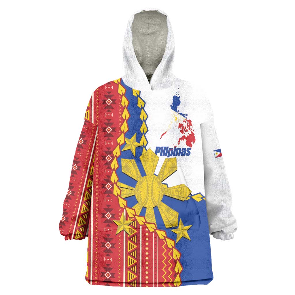 Philippines Independence Day Wearable Blanket Hoodie Pilipinas Sun Stars Igorot Pattern