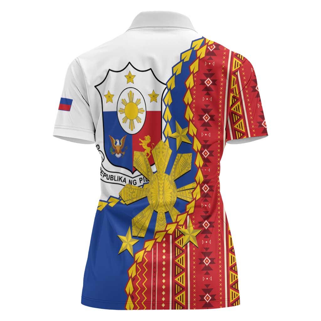 Philippines Independence Day Women Polo Shirt Pilipinas Sun Stars Igorot Pattern