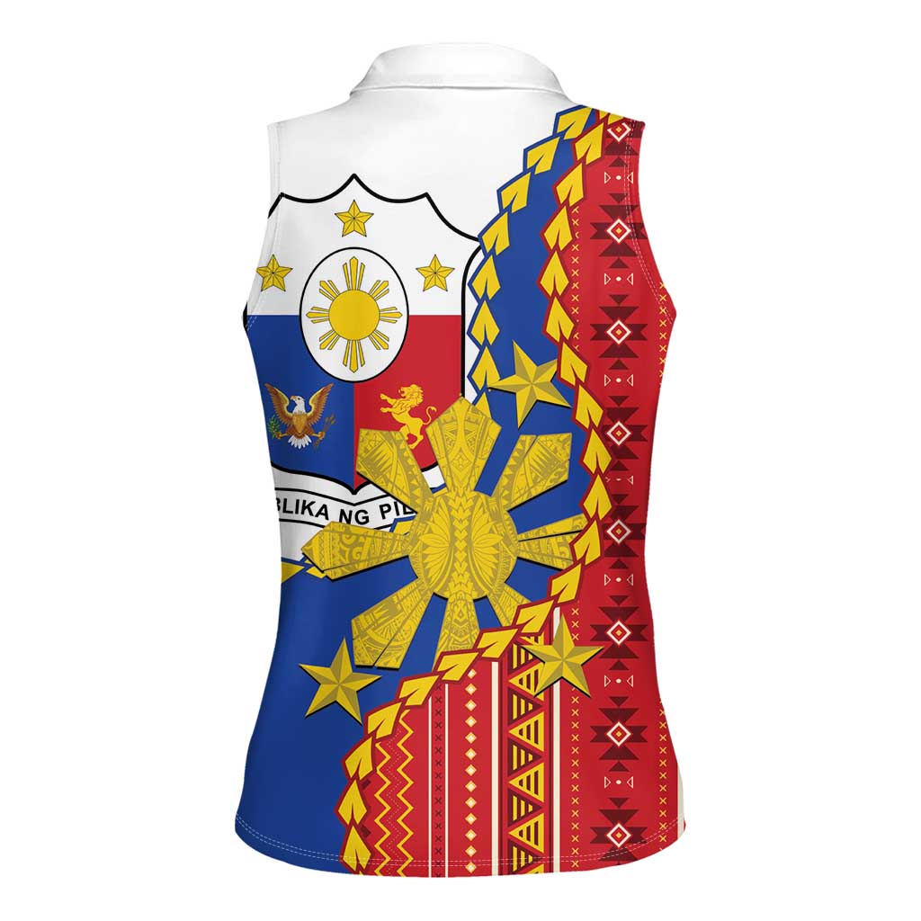 Philippines Independence Day Women Sleeveless Polo Shirt Pilipinas Sun Stars Igorot Pattern