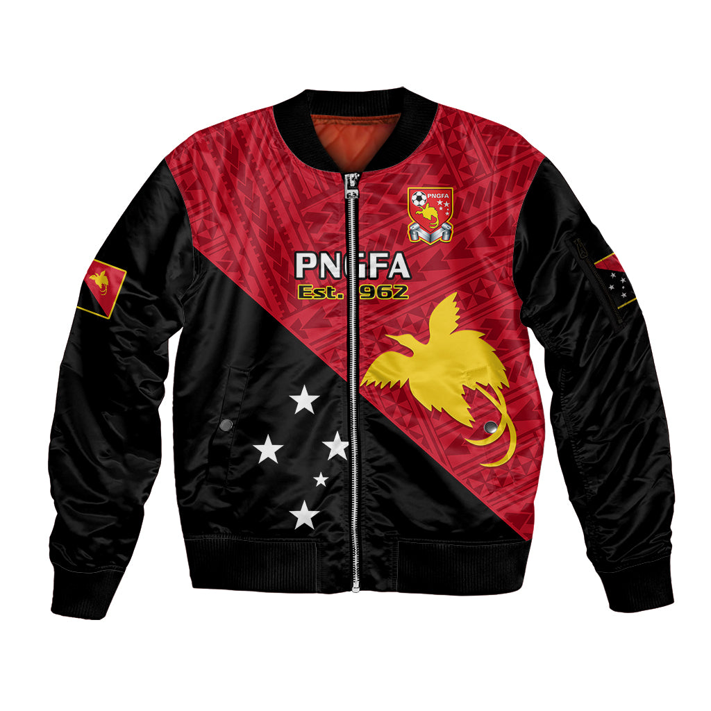 Papua New Guinea Football Sleeve Zip Bomber Jacket Go PNG Polynesian Pattern Sporty Style LT14 Unisex Red - Polynesian Pride