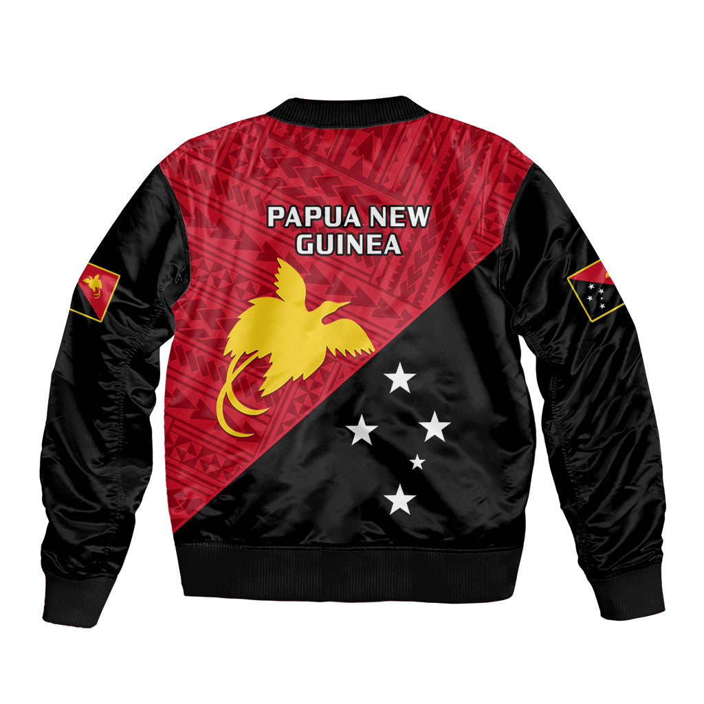 Papua New Guinea Football Sleeve Zip Bomber Jacket Go PNG Polynesian Pattern Sporty Style LT14 - Polynesian Pride
