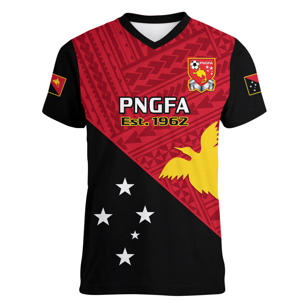 Papua New Guinea Football Women V Neck T Shirt Go PNG Polynesian Pattern Sporty Style LT14 Female Red - Polynesian Pride