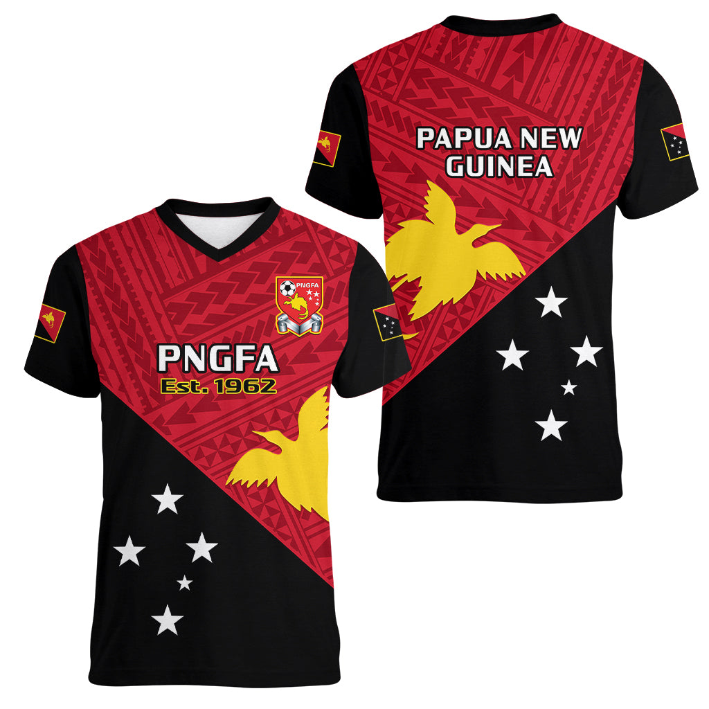 Papua New Guinea Football Women V Neck T Shirt Go PNG Polynesian Pattern Sporty Style LT14 - Polynesian Pride