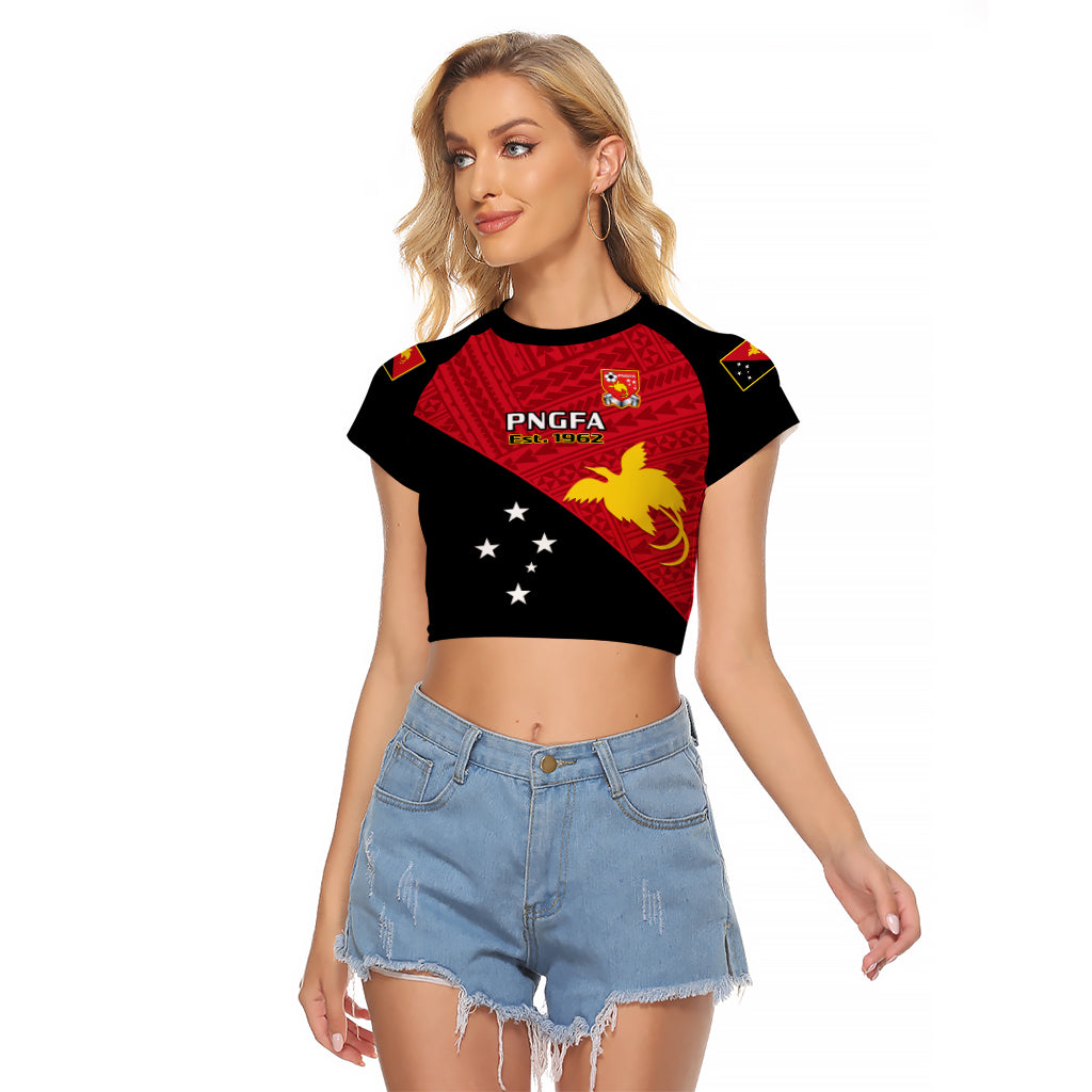 Personalised Papua New Guinea Football Raglan Cropped T Shirt Go PNG Polynesian Pattern Sporty Style LT14 Female Red - Polynesian Pride