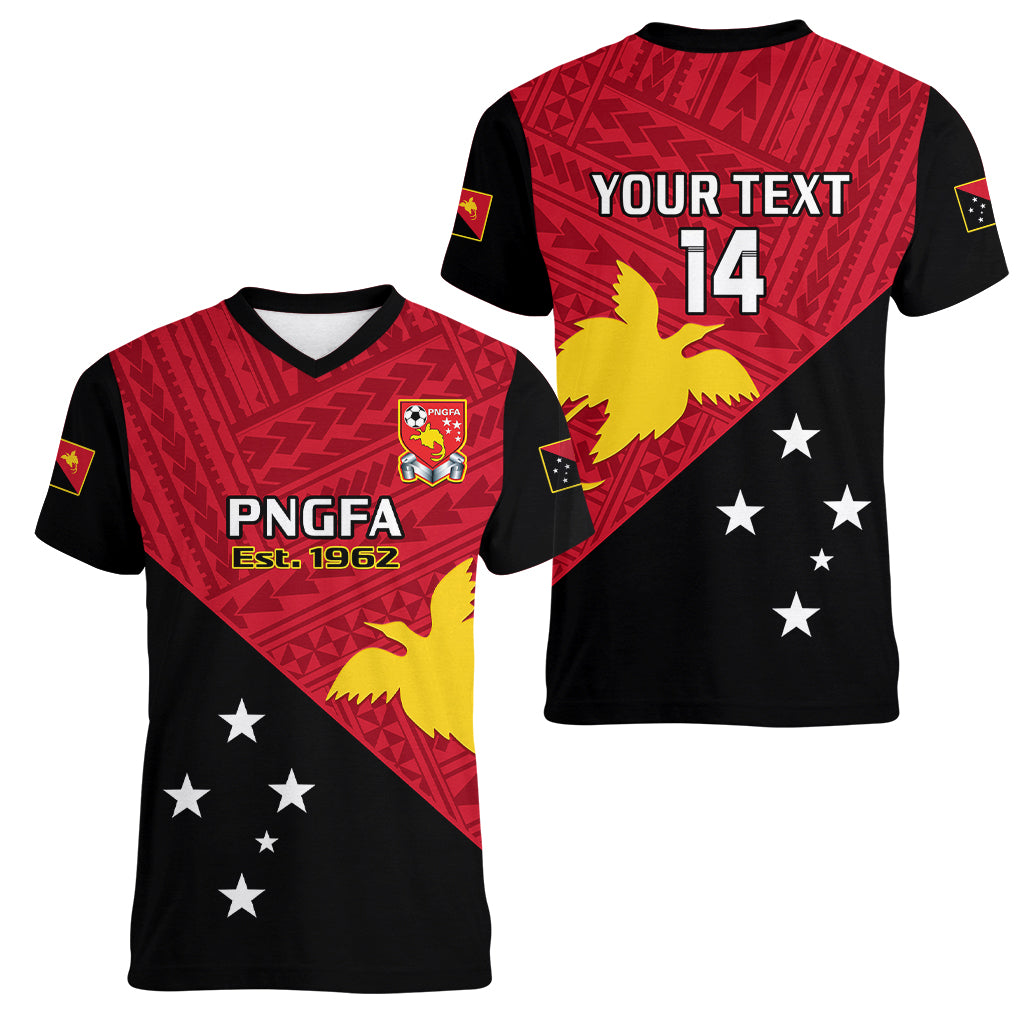 Personalised Papua New Guinea Football Women V Neck T Shirt Go PNG Polynesian Pattern Sporty Style LT14 - Polynesian Pride