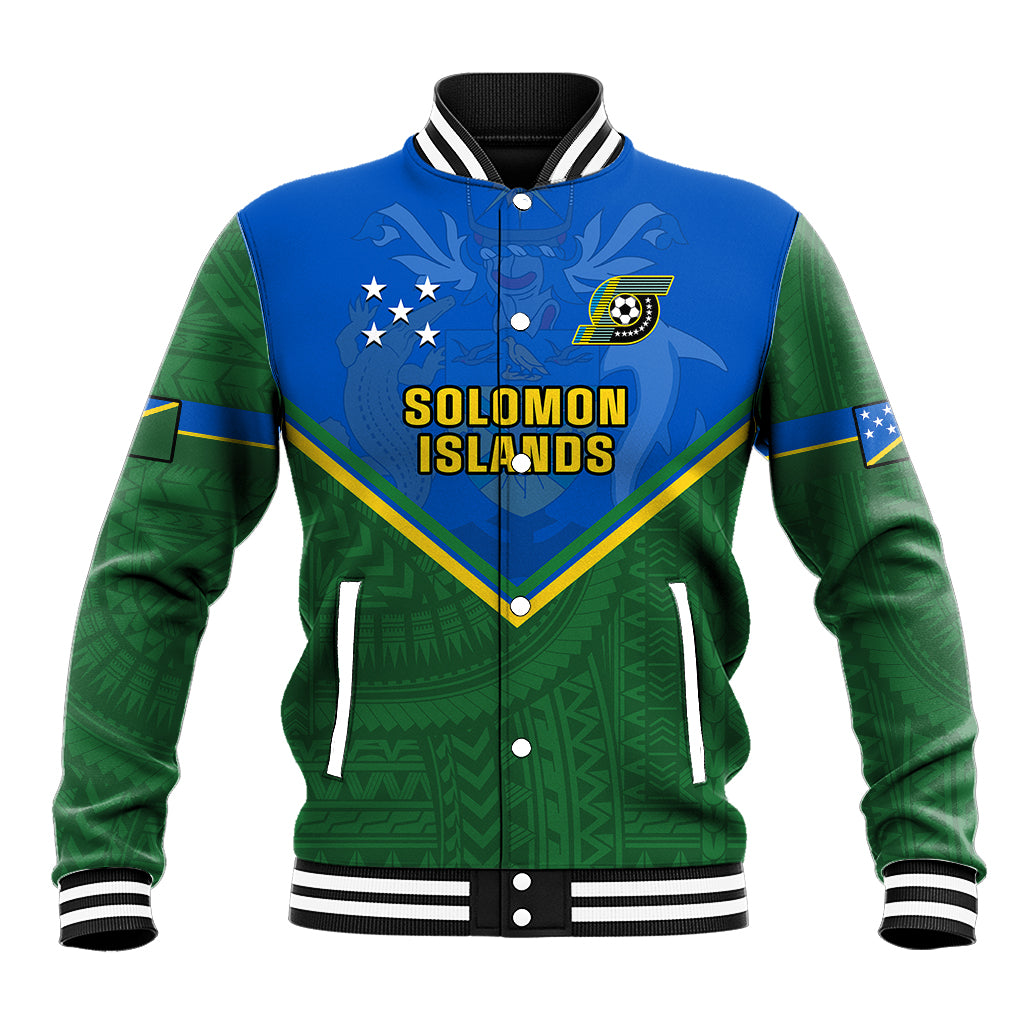 Personalised Solomon Islands Football Baseball Jacket Polynesian Pattern Sporty Style LT14 Unisex Green - Polynesian Pride