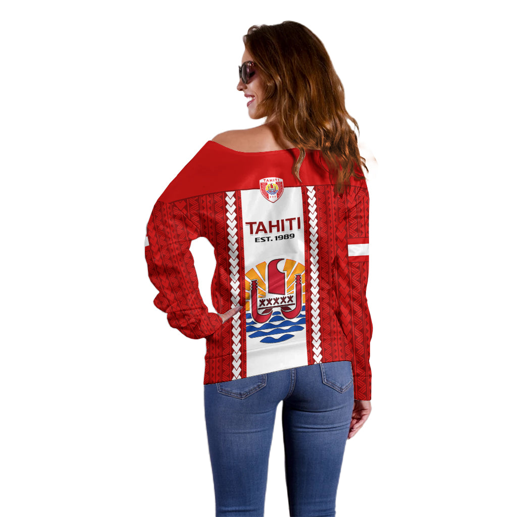 Tahitian Football Off Shoulder Sweater Tahiti Coat Of Arm Polynesian Sporty Style LT14 - Polynesian Pride