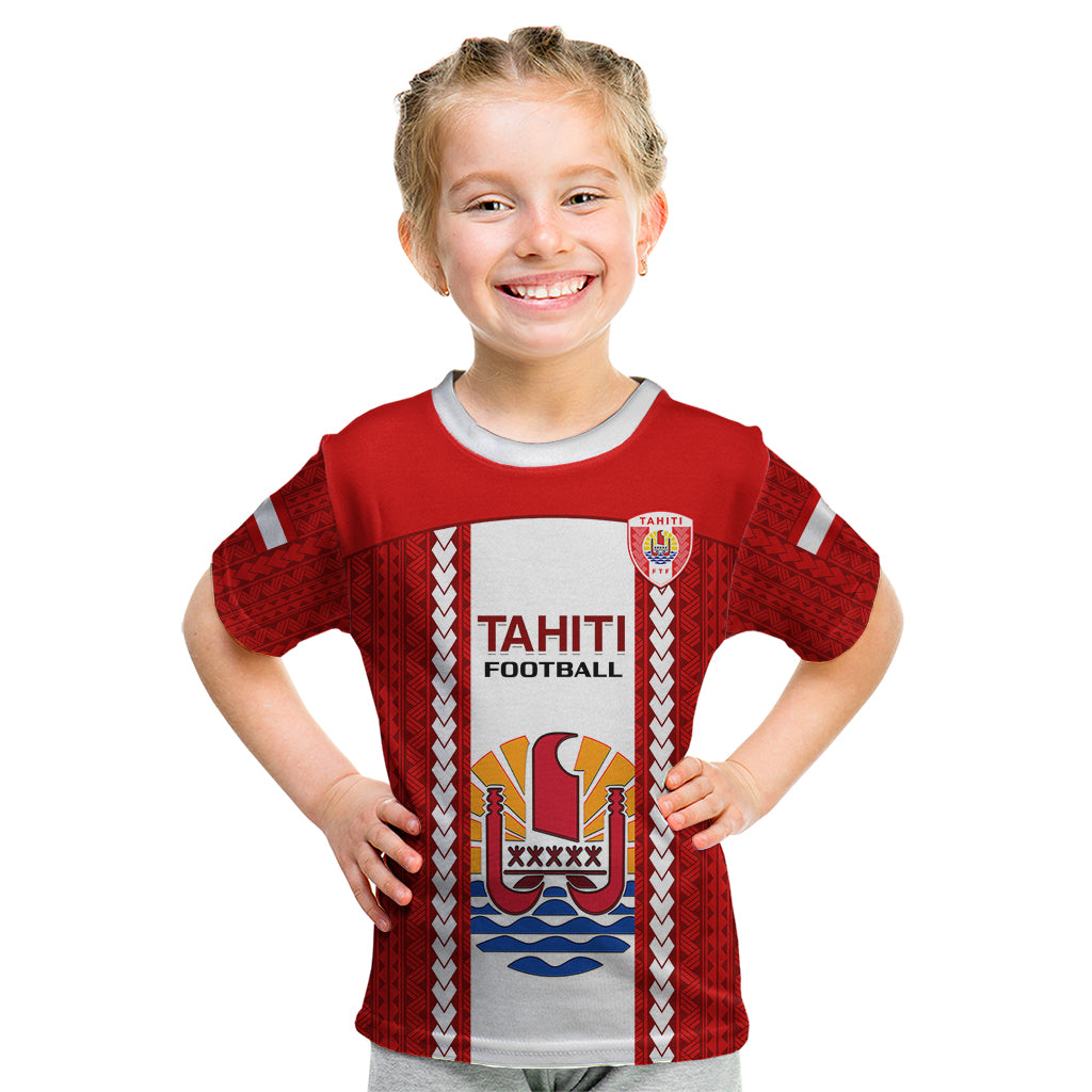 Personalised Tahitian Football Kid T Shirt Tahiti Coat Of Arm Polynesian Sporty Style LT14 Red - Polynesian Pride