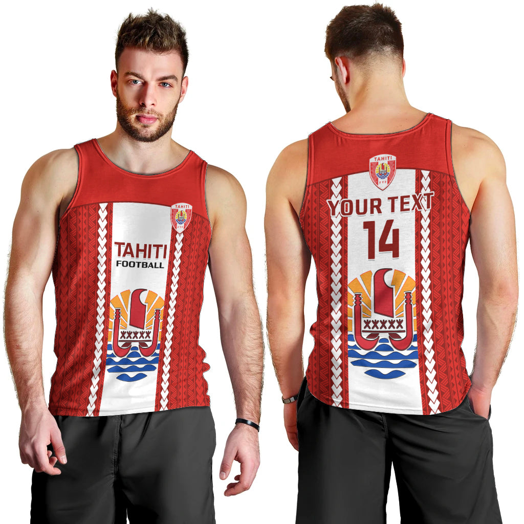 Personalised Tahitian Football Men Tank Top Tahiti Coat Of Arm Polynesian Sporty Style LT14 - Polynesian Pride
