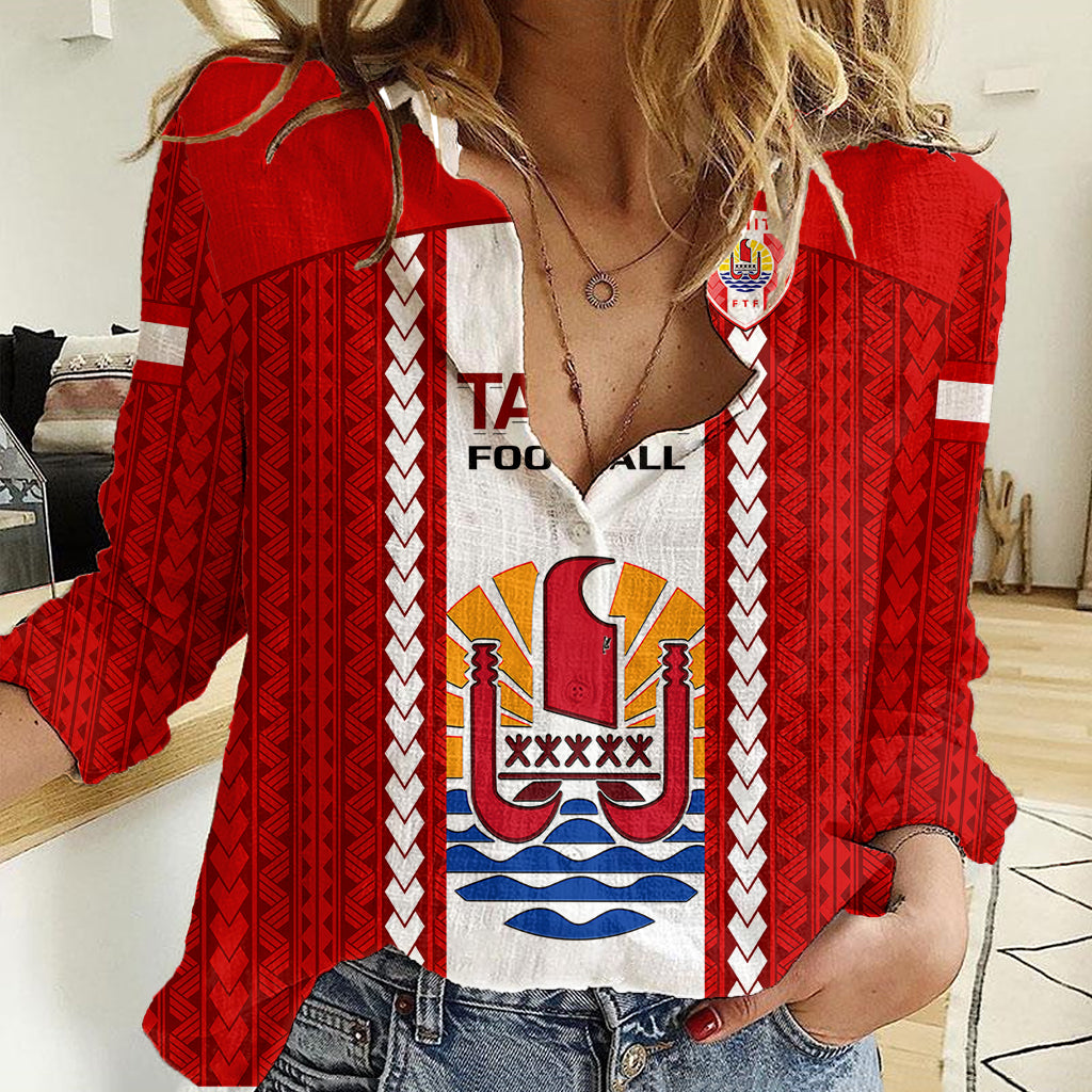 Personalised Tahitian Football Women Casual Shirt Tahiti Coat Of Arm Polynesian Sporty Style LT14 Female Red - Polynesian Pride