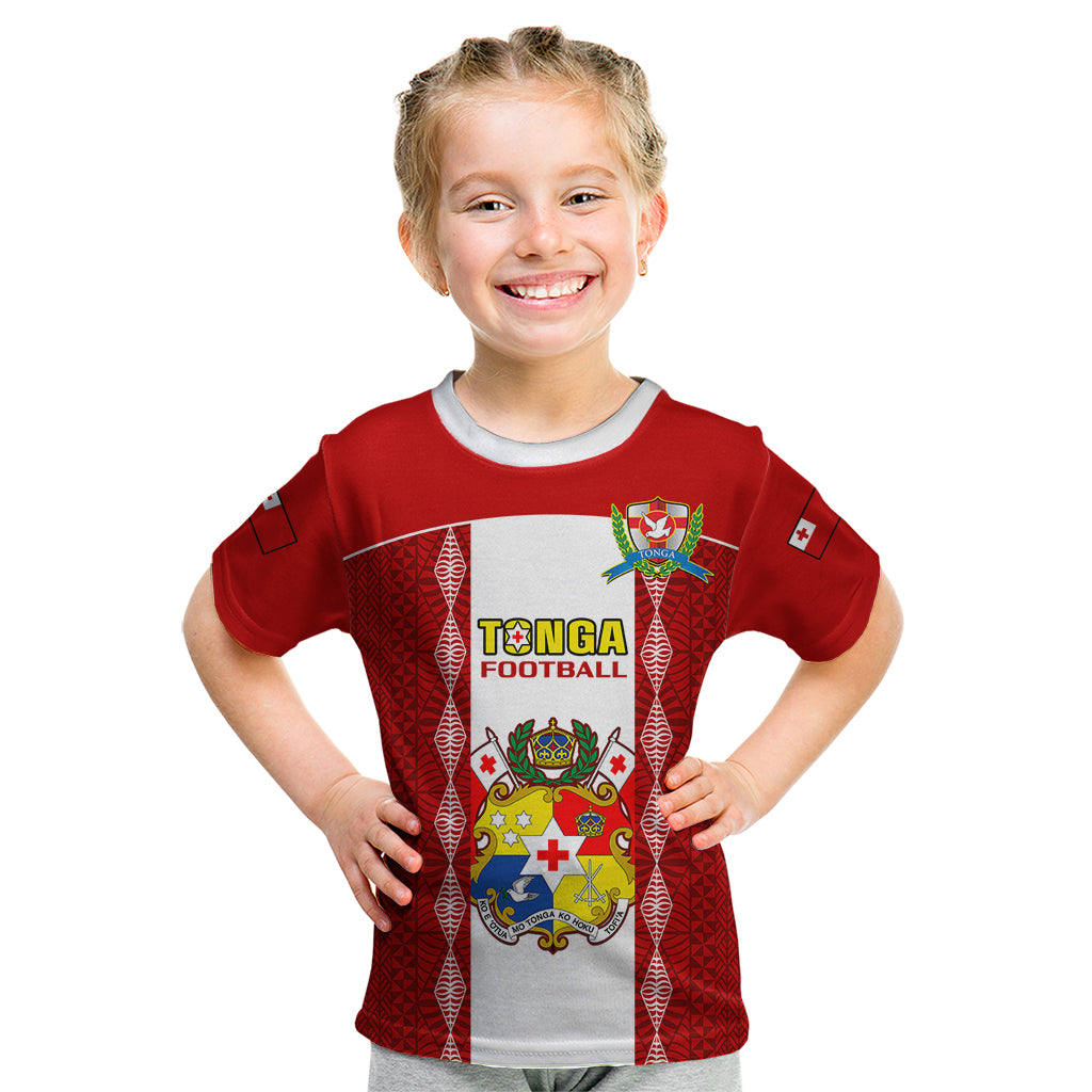 Personalised Tonga Football Kid T Shirt Tongan Ngatu Pattern Sporty Style LT14 Red - Polynesian Pride