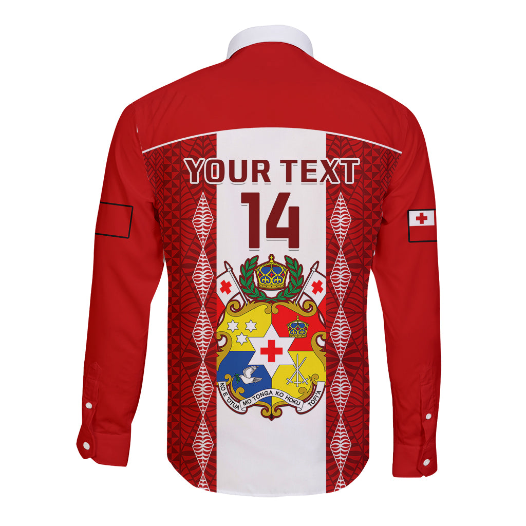 Personalised Tonga Football Long Sleeve Button Shirt Tongan Ngatu Pattern Sporty Style LT14 - Polynesian Pride