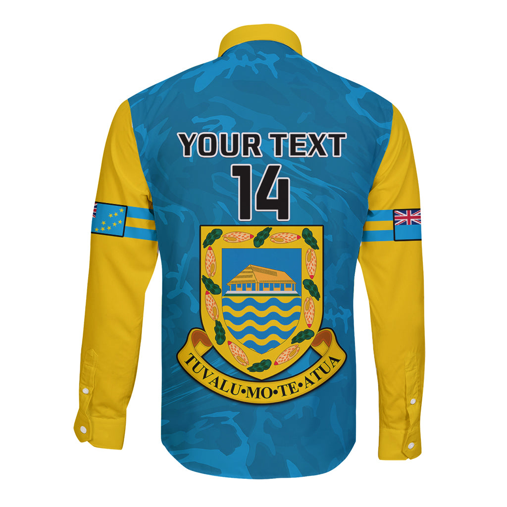 Personalised Tuvalu Islands Football Long Sleeve Button Shirt Polynesian Pattern Sporty Style LT14 - Polynesian Pride