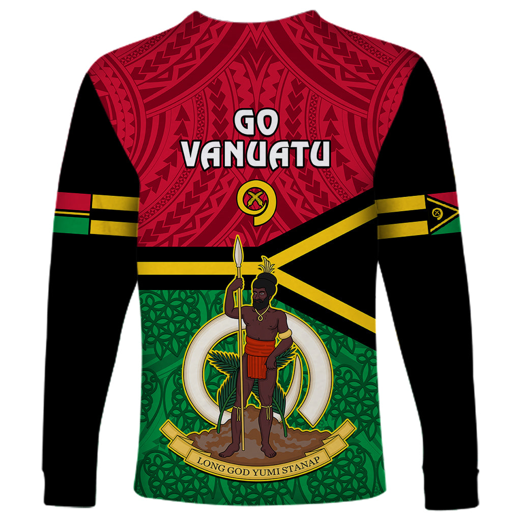 Vanuatu Football Long Sleeve Shirt Vanuatuan Coat Of Arm Polynesian Flag Style LT14 - Polynesian Pride