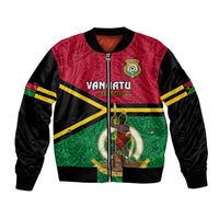 Personalised Vanuatu Football Bomber Jacket Vanuatuan Coat Of Arm Polynesian Flag Style LT14 Unisex Red - Polynesian Pride