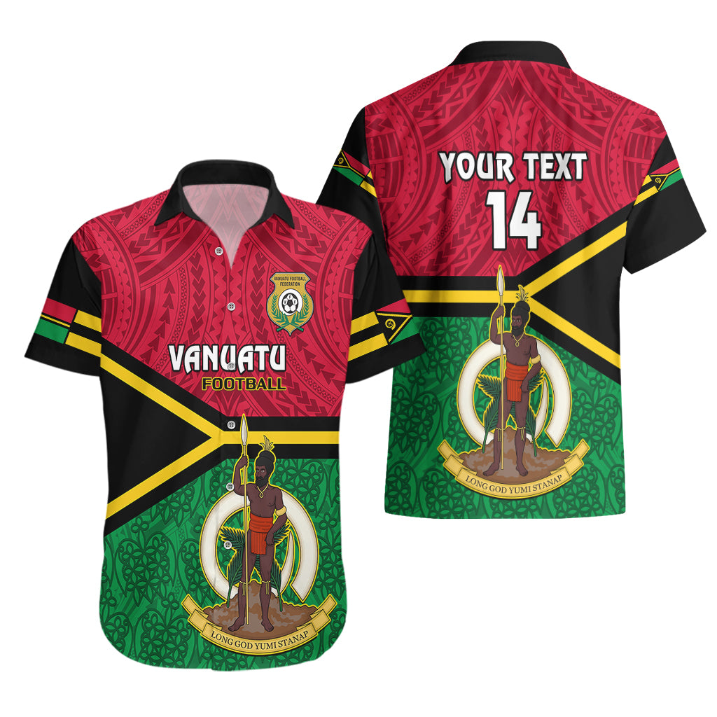 Personalised Vanuatu Football Hawaiian Shirt Vanuatuan Coat Of Arm Polynesian Flag Style LT14 - Polynesian Pride