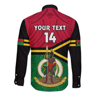 Personalised Vanuatu Football Long Sleeve Button Shirt Vanuatuan Coat Of Arm Polynesian Flag Style LT14 - Polynesian Pride
