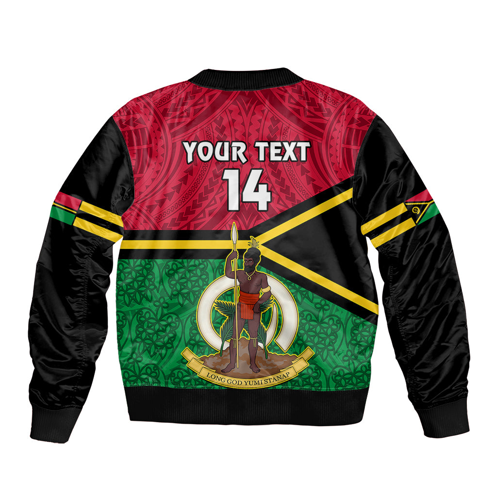 Personalised Vanuatu Football Sleeve Zip Bomber Jacket Vanuatuan Coat Of Arm Polynesian Flag Style LT14 - Polynesian Pride