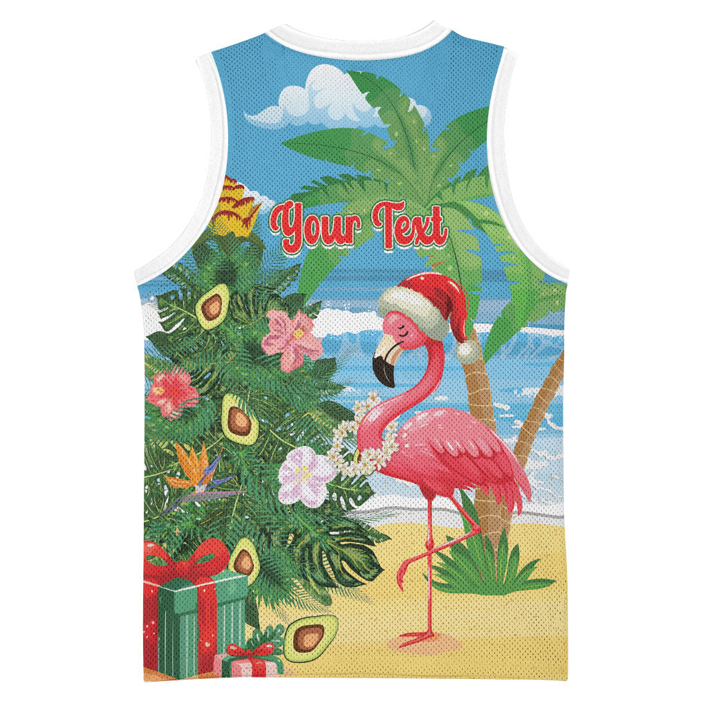 Flamingo Hawaii Summer Christmas Personalized Basketball Jersey Mele Kalikimaka Beachy Vibes