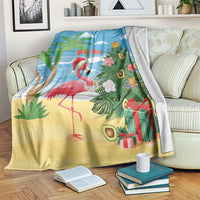 Flamingo Hawaii Summer Christmas Personalized Blanket Mele Kalikimaka Beachy Vibes