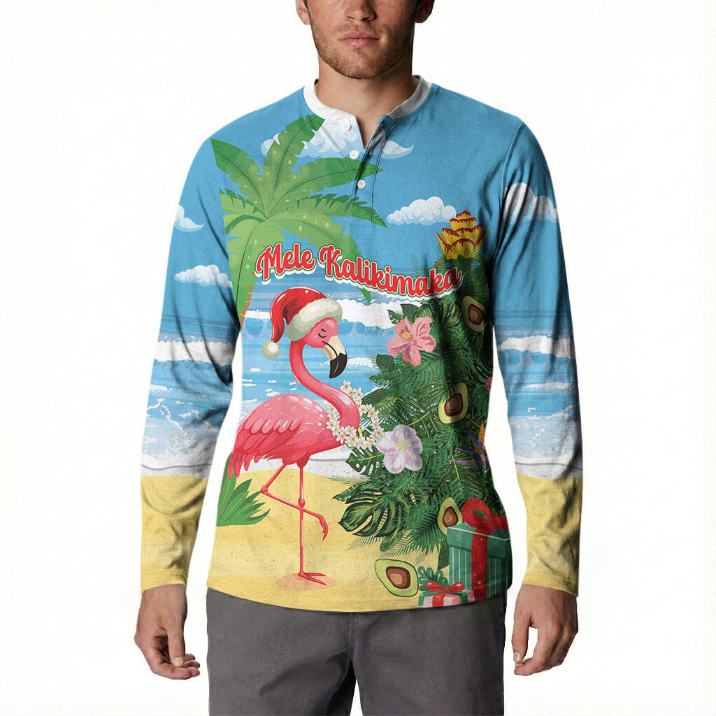 Flamingo Hawaii Summer Christmas Personalized Button Sweatshirt Mele Kalikimaka Beachy Vibes